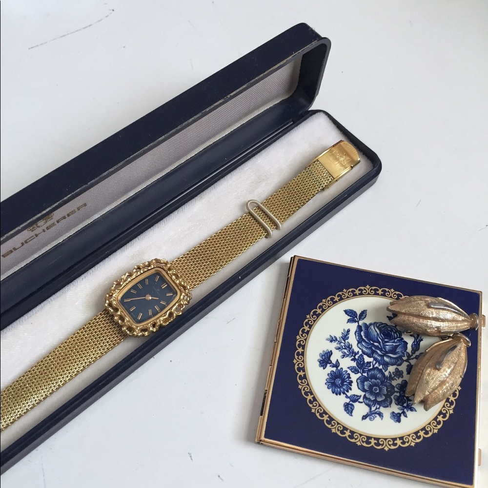 BUCHERER ROYAL BLUE & GOLD WRIST WATCH WITH BOX